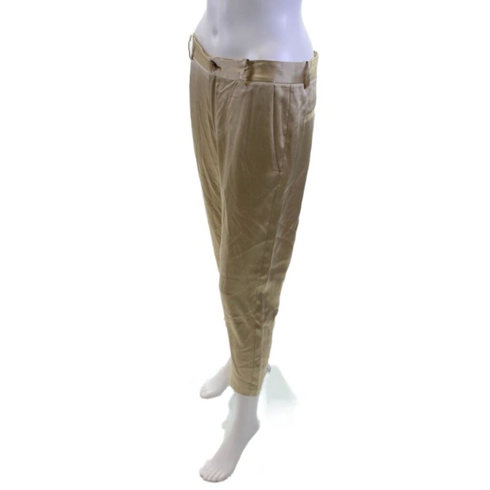 Nili Lotan Womens Cropped Ankle Silk Button Pants Beige Size 2 - Picture 2 of 4